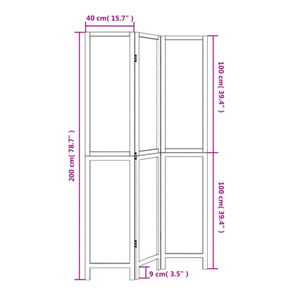 Room Divider 3 Panels Dark Brown Solid Wood Paulownia