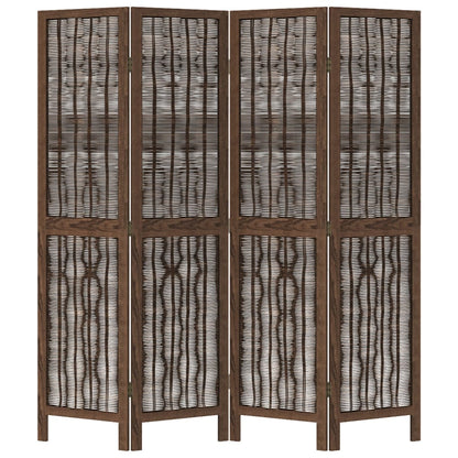 Room Divider 4 Panels Dark Brown Solid Wood Paulownia