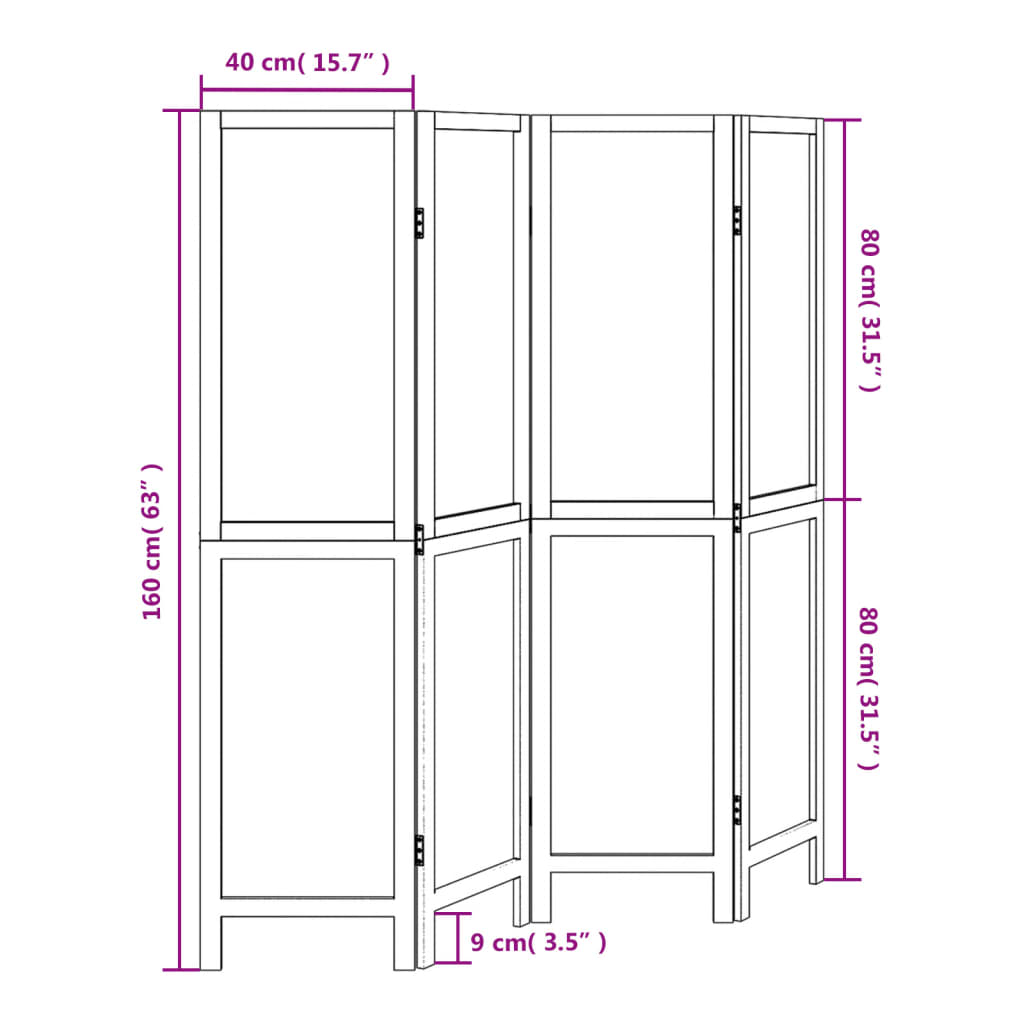 Room Divider 4 Panels Dark Brown Solid Wood Paulownia