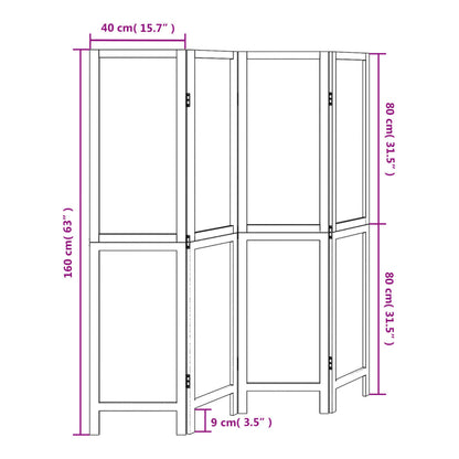 Room Divider 4 Panels Dark Brown Solid Wood Paulownia