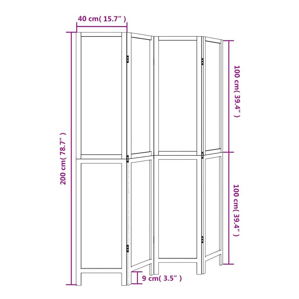 Room Divider 4 Panels Dark Brown Solid Wood Paulownia