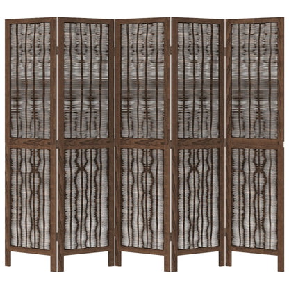 Room Divider 5 Panels Dark Brown Solid Wood Paulownia