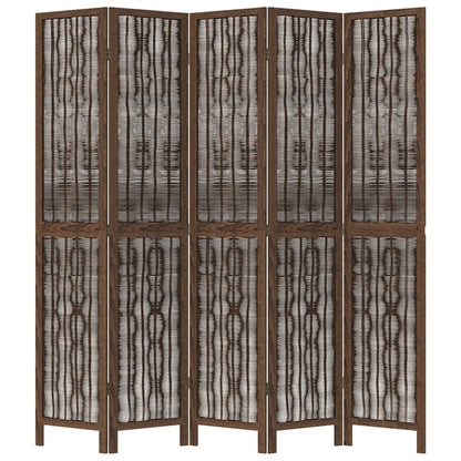 Room Divider 5 Panels Dark Brown Solid Wood Paulownia
