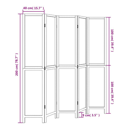 Room Divider 5 Panels Dark Brown Solid Wood Paulownia