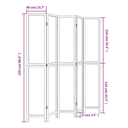 Room Divider 5 Panels Dark Brown Solid Wood Paulownia