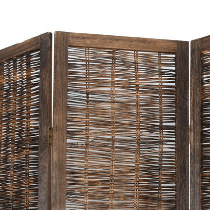 Room Divider 6 Panels Dark Brown Solid Wood Paulownia