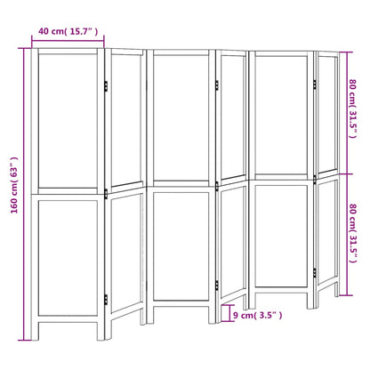Room Divider 6 Panels Dark Brown Solid Wood Paulownia