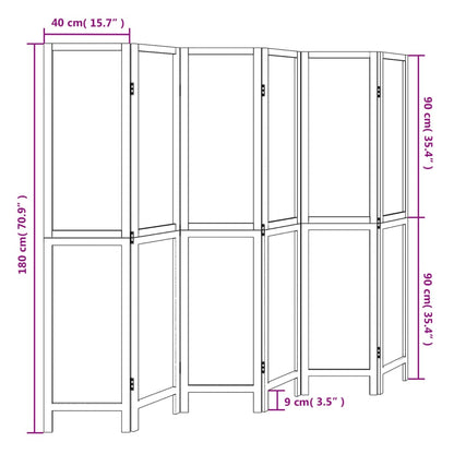 Room Divider 6 Panels Dark Brown Solid Wood Paulownia