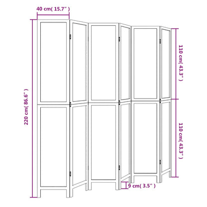Room Divider 6 Panels Dark Brown Solid Wood Paulownia