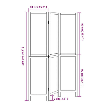 Room Divider 3 Panels White Solid Wood Paulownia
