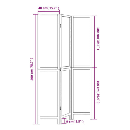 Room Divider 3 Panels White Solid Wood Paulownia