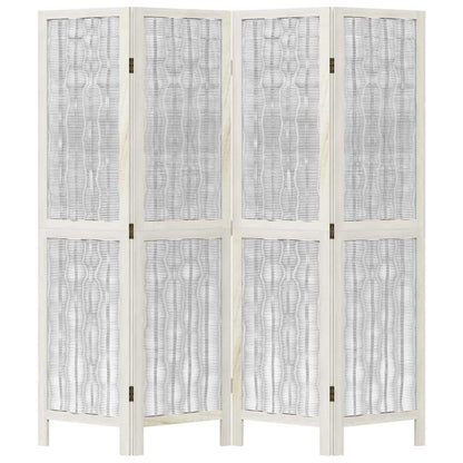 Room Divider 4 Panels White Solid Wood Paulownia