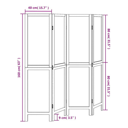 Room Divider 4 Panels White Solid Wood Paulownia