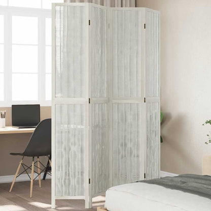 Room Divider 4 Panels White Solid Wood Paulownia
