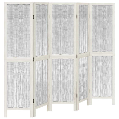 Room Divider 5 Panels White Solid Wood Paulownia