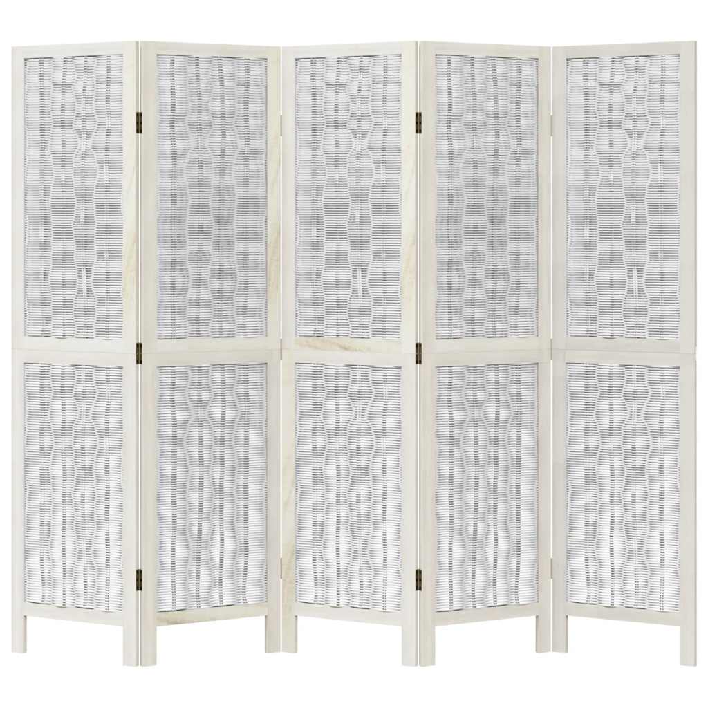 Room Divider 5 Panels White Solid Wood Paulownia