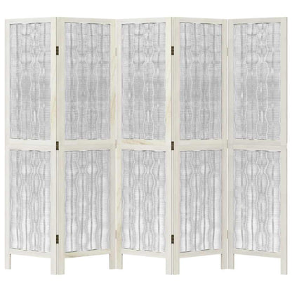 Room Divider 5 Panels White Solid Wood Paulownia