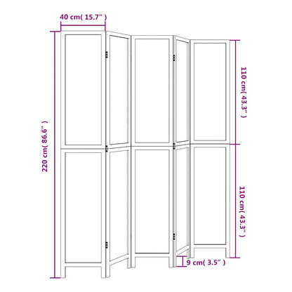 Room Divider 5 Panels White Solid Wood Paulownia
