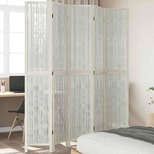 Room Divider 5 Panels White Solid Wood Paulownia