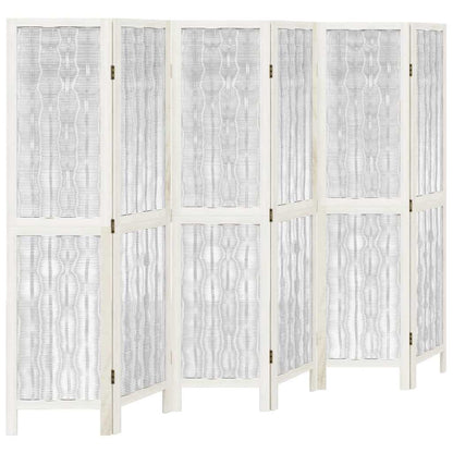 Room Divider 6 Panels White Solid Wood Paulownia