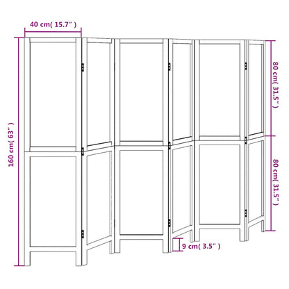 Room Divider 6 Panels White Solid Wood Paulownia