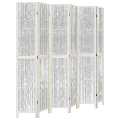 Room Divider 6 Panels White Solid Wood Paulownia
