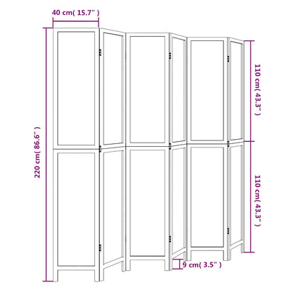 Room Divider 6 Panels White Solid Wood Paulownia