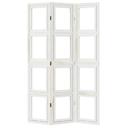 Room Divider 3 Panels White Solid Wood Paulownia