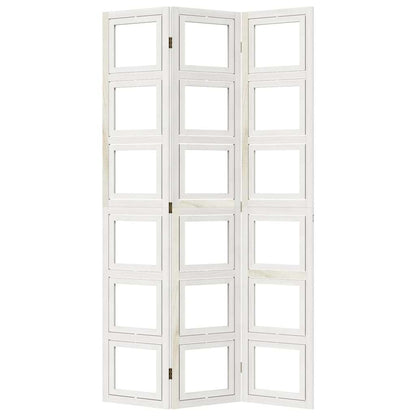 Room Divider 3 Panels White Solid Wood Paulownia