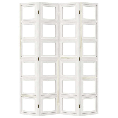 Room Divider 4 Panels White Solid Wood Paulownia