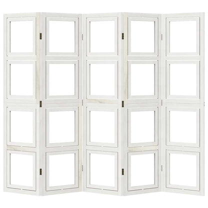 Room Divider 5 Panels White Solid Wood Paulownia