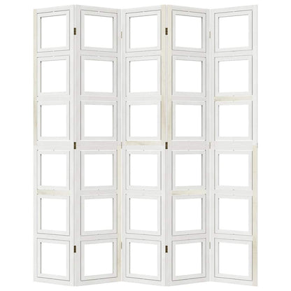 Room Divider 5 Panels White Solid Wood Paulownia