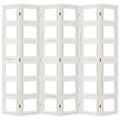 Room Divider 6 Panels White Solid Wood Paulownia