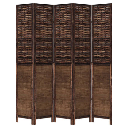Room Divider 5 Panels Dark Brown Solid Wood Paulownia