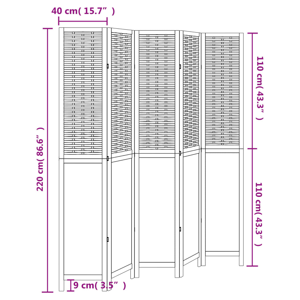 Room Divider 5 Panels Dark Brown Solid Wood Paulownia