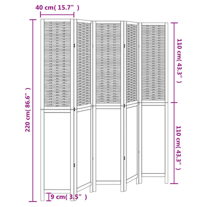 Room Divider 5 Panels Dark Brown Solid Wood Paulownia