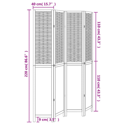 Room Divider 4 Panels White Solid Wood Paulownia