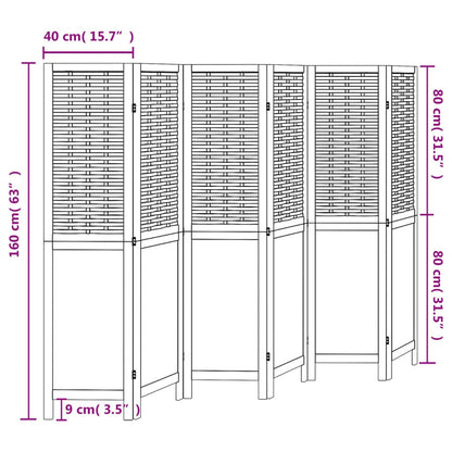 Room Divider 6 Panels White Solid Wood Paulownia
