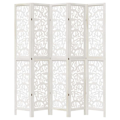 Room Divider 5 Panels White Solid Wood Paulownia