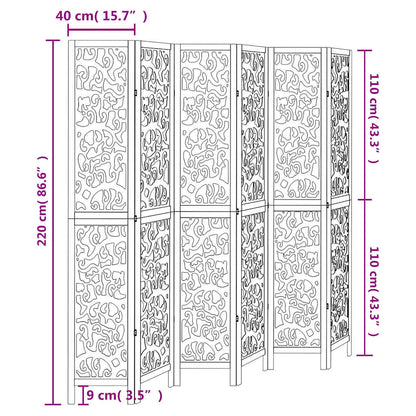 Room Divider 6 Panels White Solid Wood Paulownia