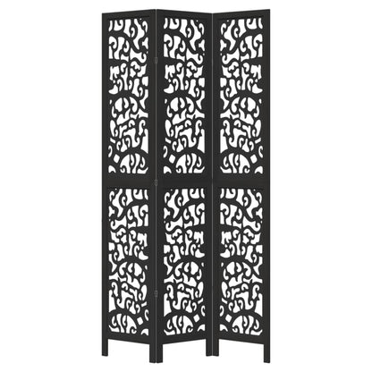 Room Divider 3 Panels Black Solid Wood Paulownia