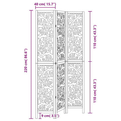 Room Divider 3 Panels Black Solid Wood Paulownia