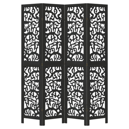 Room Divider 4 Panels Black Solid Wood Paulownia