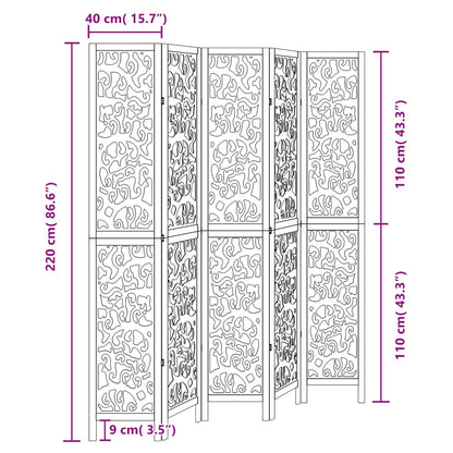 Room Divider 5 Panels Black Solid Wood Paulownia