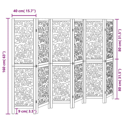 Room Divider 6 Panels Black Solid Wood Paulownia