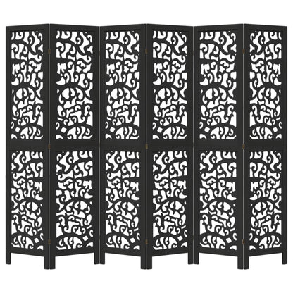 Room Divider 6 Panels Black Solid Wood Paulownia