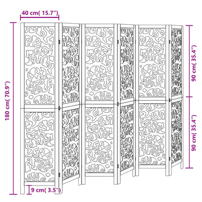 Room Divider 6 Panels Black Solid Wood Paulownia