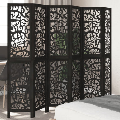 Room Divider 6 Panels Black Solid Wood Paulownia