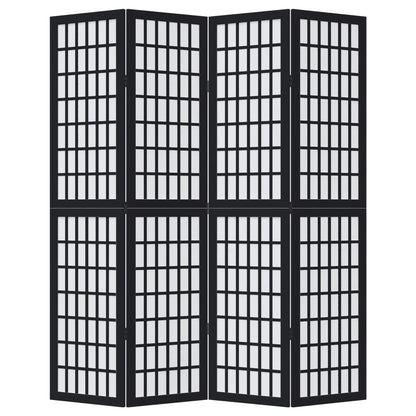 Room Divider 4 Panels Black Solid Wood Paulownia