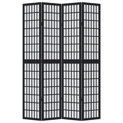 Room Divider 4 Panels Black Solid Wood Paulownia